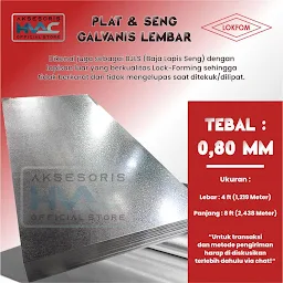 Plat Seng Galvanis Bjls Lembar 1,219 M X 2,438 M Tebal 0,8 Mm Lokfom